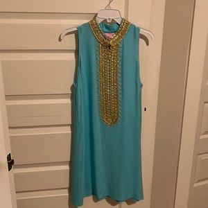 Lilly Pulitzer teal blue dress from zipper  with gold